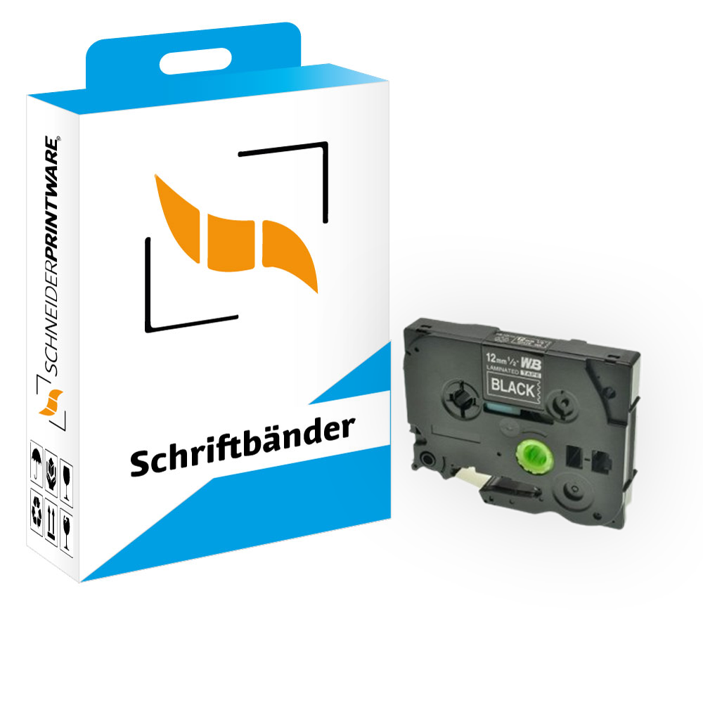  Kompatibel für Brother P-Touch 1000 (TZE-335) Schriftband 12mm/8m Weiss auf Schwarz