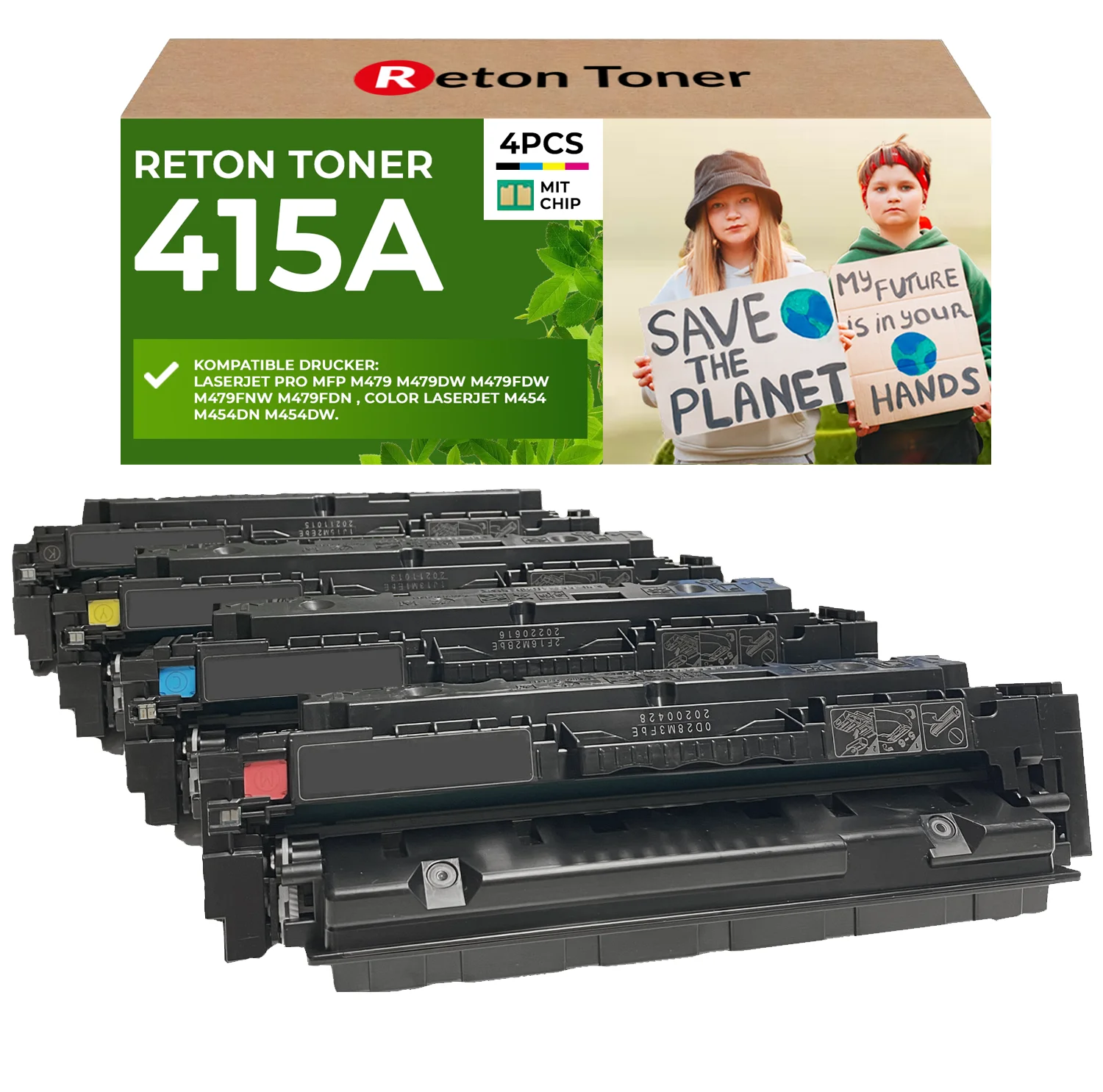 Recycelt HP 415A Toner MIT HP-CHIP wiederverwendet-Update Resistent|4er-Sparset